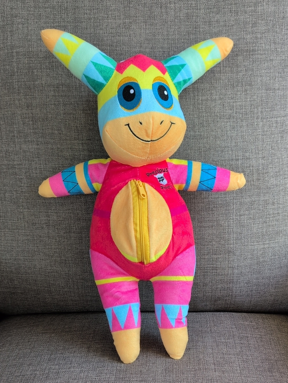 Precious Pinata Multicolor Pink & Yellow Plush Character with Zipper Pocket